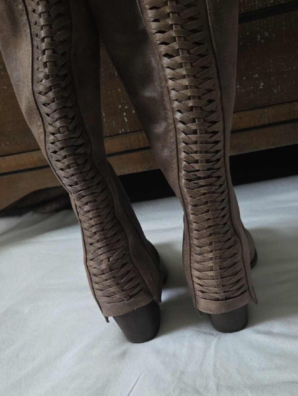 Fergalicious Tall Back-Braided Knee Boots - Brown Taupe - Picture 5 of 12